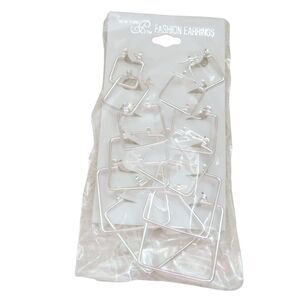 Silver Toned Square Earrings Women Leverback Set of 6 Fashion Earrings MultiSize